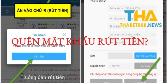 Lấy lại mật khẩu dùng để rút tiền